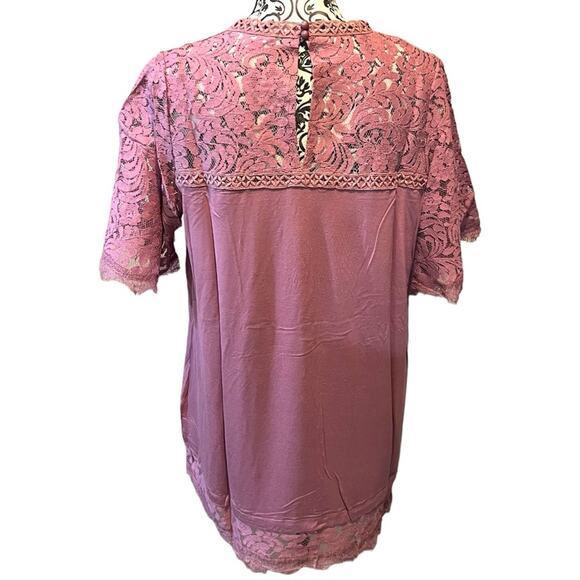 Amaryllis Womens Mauve Mock Neck Lace Yoke Butterfly Sleeve Blouse Top Size M - Picture 2 of 14